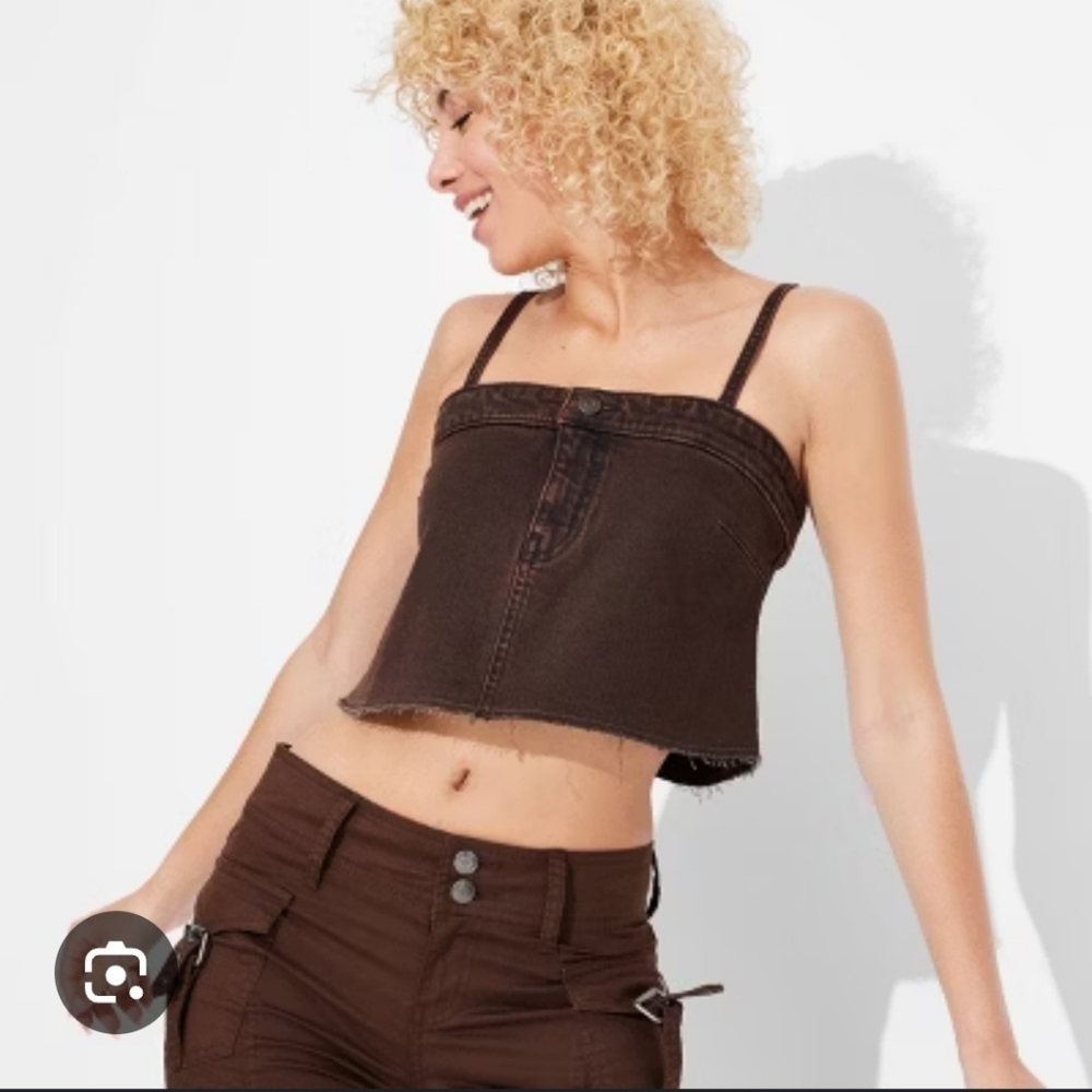 Wild Fable Reworked Denim Crop Top With Suspender Straps. 